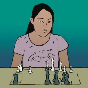 girl playing chess